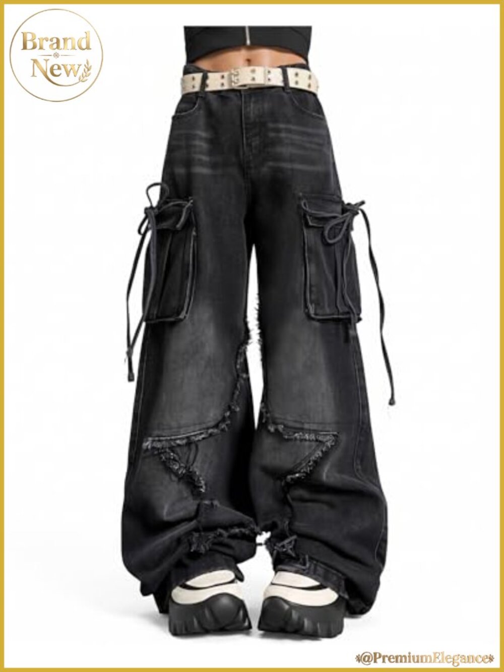 Baggy Cargo Star Jeans Women's High Waisted Wide Leg Y2K Distressed Denim Pants